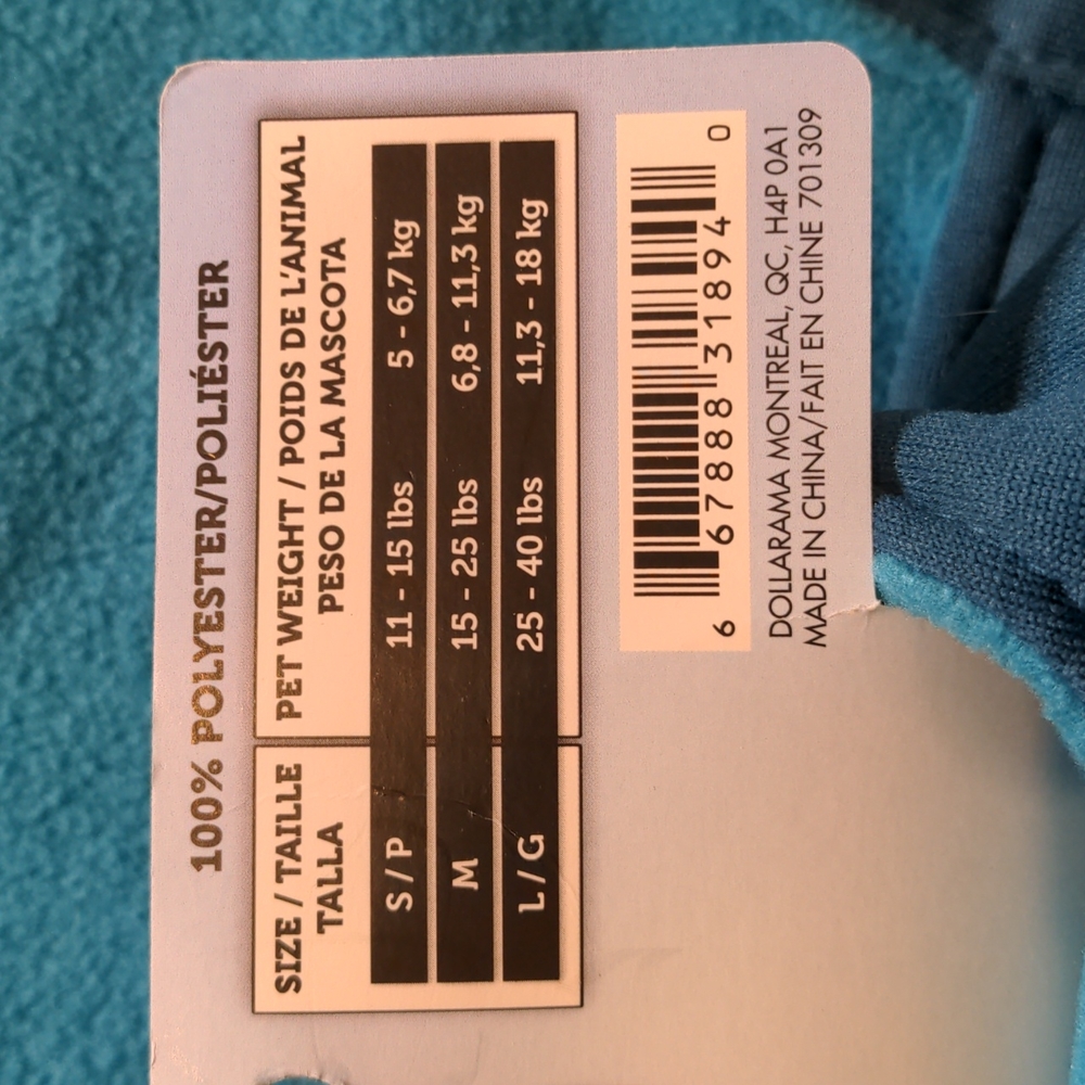 Sold๐ท5 for $20๐ท SM - ADD-ON: Teal Reversable Polar Fleece Dog Coat - Picture 8 of 8